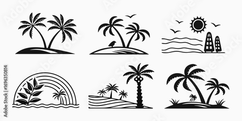 Tropical Island Palm Tree Silhouettes Collection.