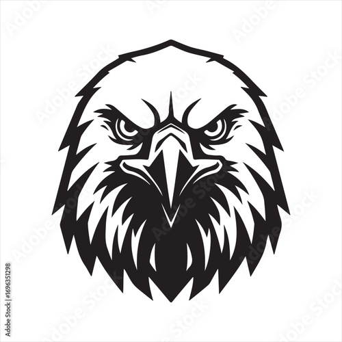 Intense eagle head illustration with fierce gaze and detailed feathers