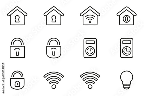 Hand Drawn Icons for Smart Home Security and Lighting Control house lock