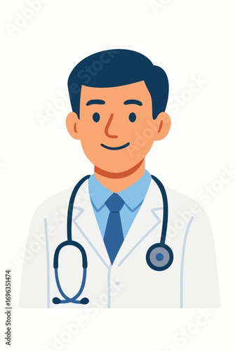 Friendly male doctor illustration wearing a stethoscope and white coat