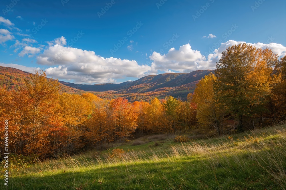 Naklejka premium Mountain woodland during fall season