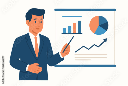 Businessman Presenting Financial Data and Growth Charts