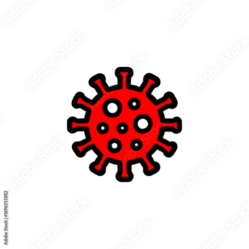 Bold stylized icon of a dangerous red virus with black outline for medical and health resources