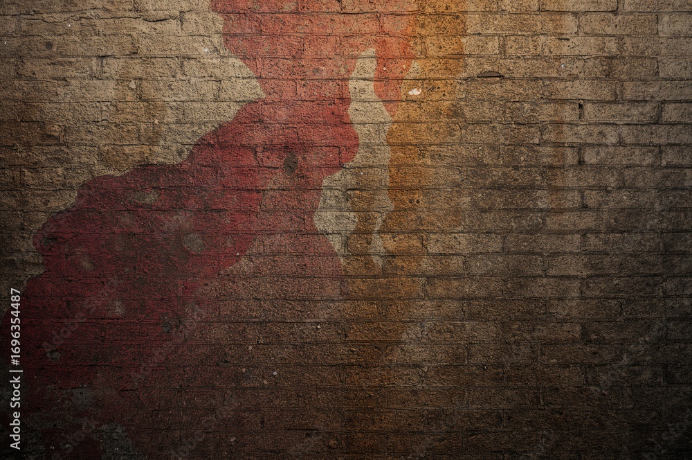 Obraz premium Grimy Reddish-Brown Horizontal Surface on Weathered Plaster