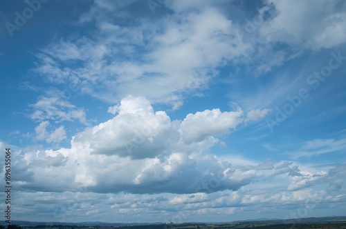 Beautiful sky featuring various blue clouds, natural background