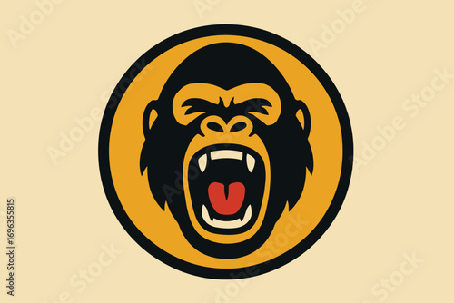 Aggressive Gorilla Head Logo Design with Open Mouth and Fangs.