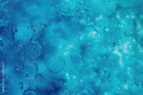 Wallpaper Mural Close-up of abstract blue bubbles in water, macro background Torontodigital.ca