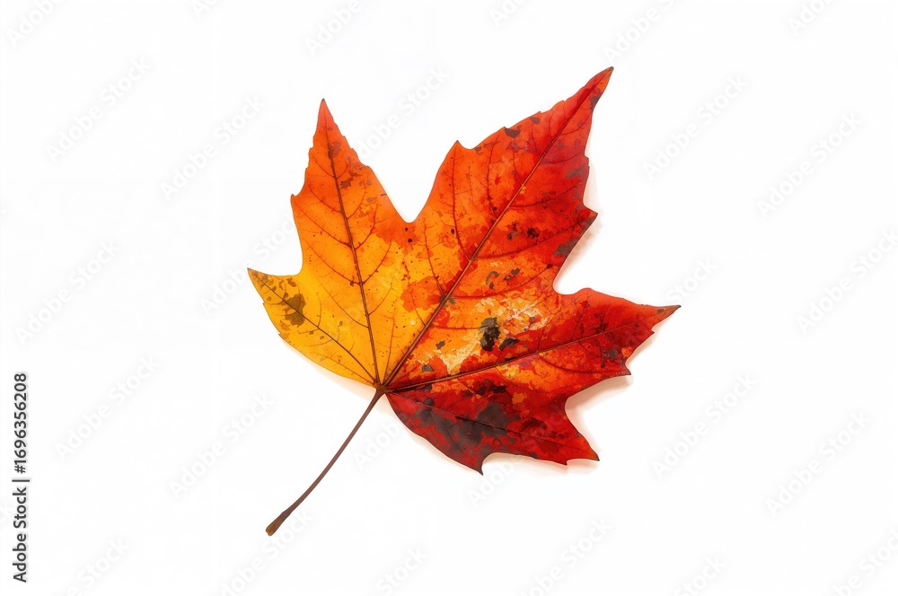 Fototapeta premium Red Autumn Leaf Isolated on White Surface