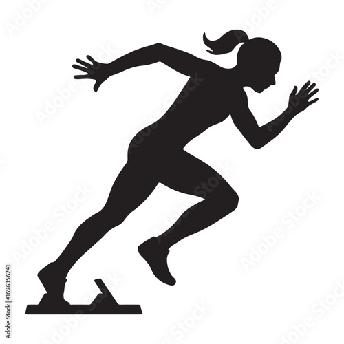 Vector art of silhouette of a female sprinter ready to start
