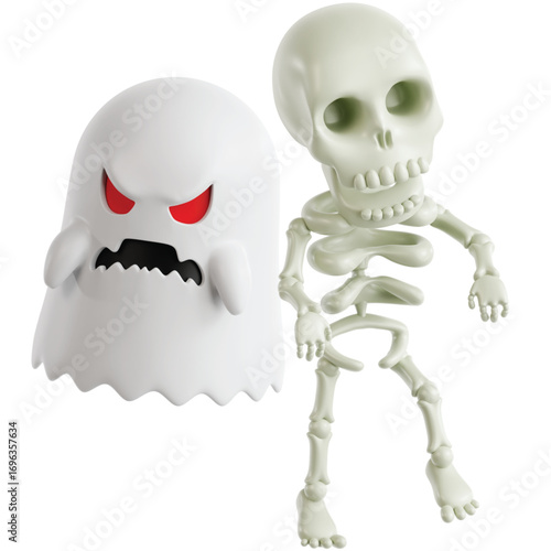 Glow-in-the-dark ghost and skeleton figurines, Halloween decorations.