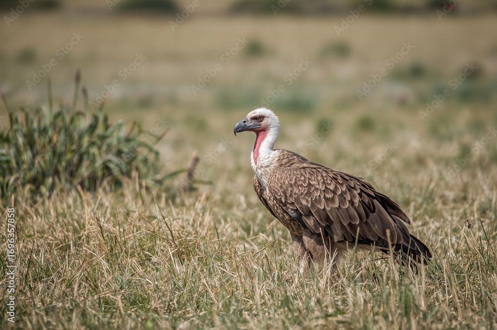 Fototapeta premium Gyps fulvus soaring over rural landscapes, showcasing feathers and wings in a natural habitat