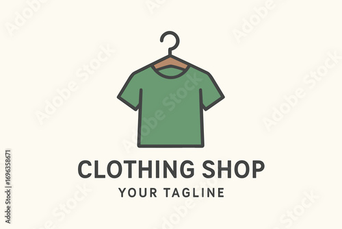 Clothing Shop Logo Featuring a Green T-Shirt on a Hanger.