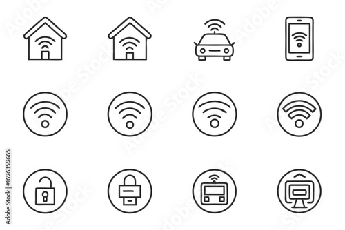 Smart Home Technology Icons Connected Devices and Wireless Signals wifi
