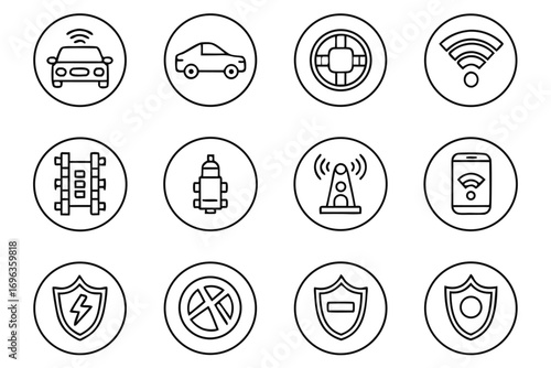 Smart Technology and Transportation Icons With Cars and Sensors automobile autonomous