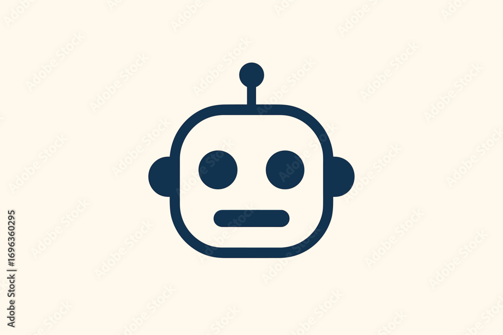 Fototapeta premium Simple Robot Head Icon With Antenna and Round Eyes.