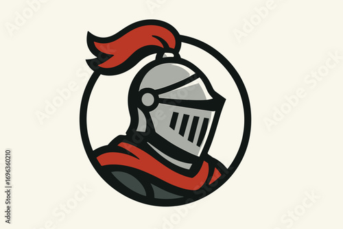 Knight in Armor with Red Plume Logo Design.