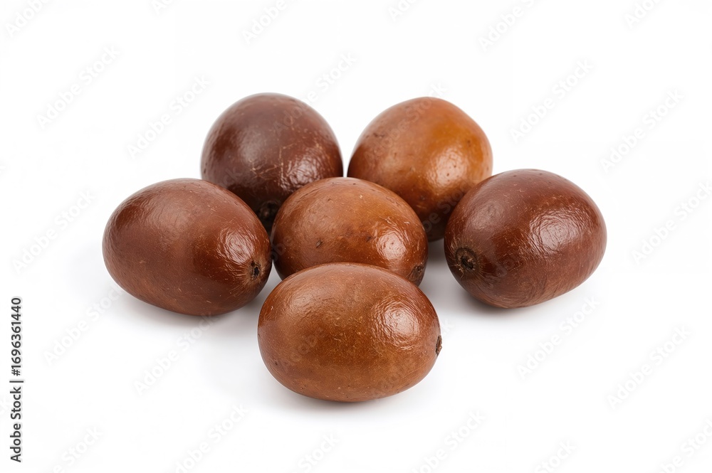 Fototapeta premium Chestnuts separated on a plain white backdrop, showcasing natural autumn fruits with healthy skin