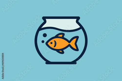 Goldfish in Bowl Illustration - Simple Aquatic Pet Icon.