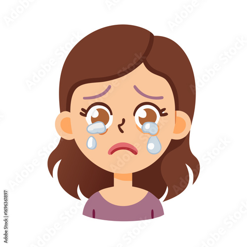 Vector art of crying woman with tears, sad and depressed