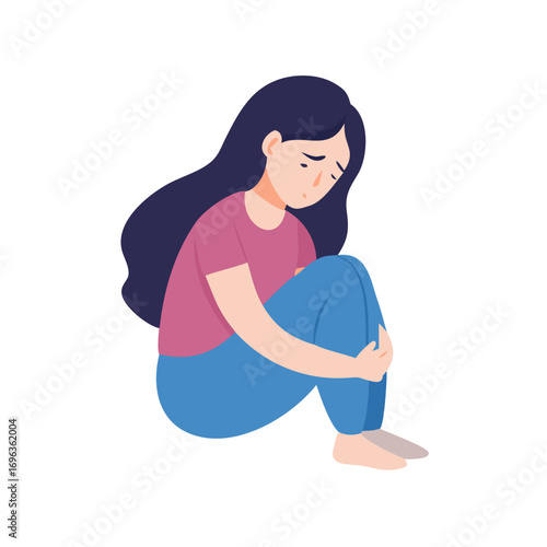 Vector art of depressed woman sitting alone with problem