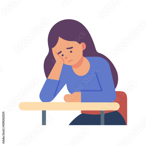 Vector art of sad woman sitting at a desk