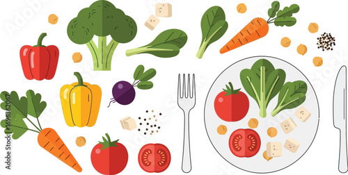 Vibrant collection of fresh, healthy vegetables and ingredients for a delicious meal.