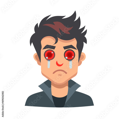 Vector art of sad man with red eyes crying