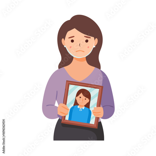 Vector art of sad woman holding a picture frame