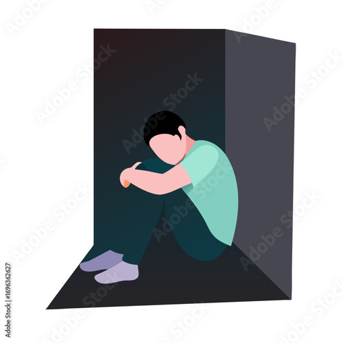 Vector art of sad man sitting alone in the corner