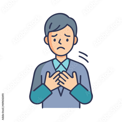 Vector art of man with chest pain, health problem concept