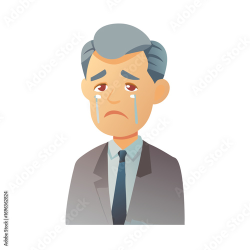 Vector art of sad businessman in suit crying with tears
