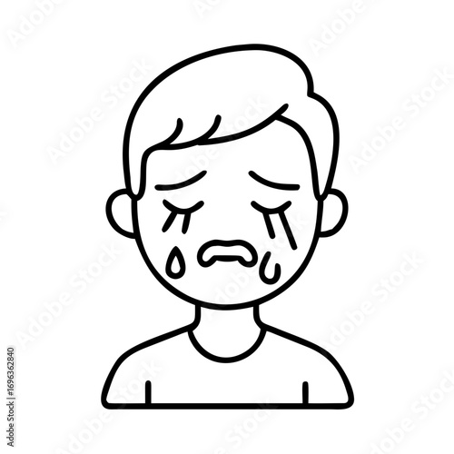 Vector art of sad man crying with tears