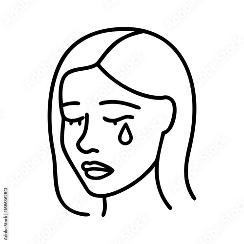 Vector art of sad woman with a tear on her face