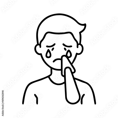 Vector art of sad man crying and wiping tears