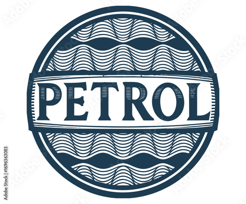 Vintage style petrol lettering emblem capturing classic automotive imagery, symbolizing gasoline, fuel, and the adventurous spirit of the open road and freedom