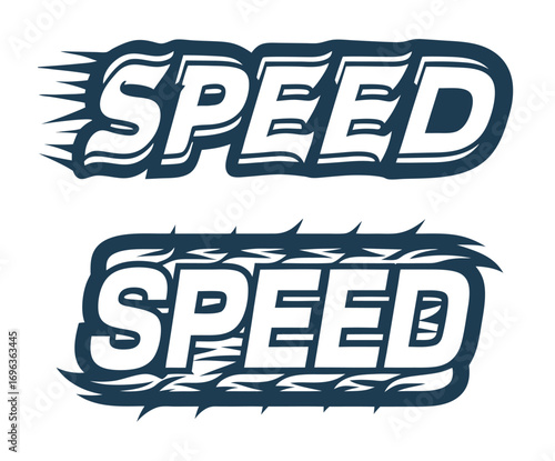 Two stylish speed lettering emblems are evoking the thrill of fast cars, hot rods, and the greaser subculture, perfect for automotive designs and racing themes