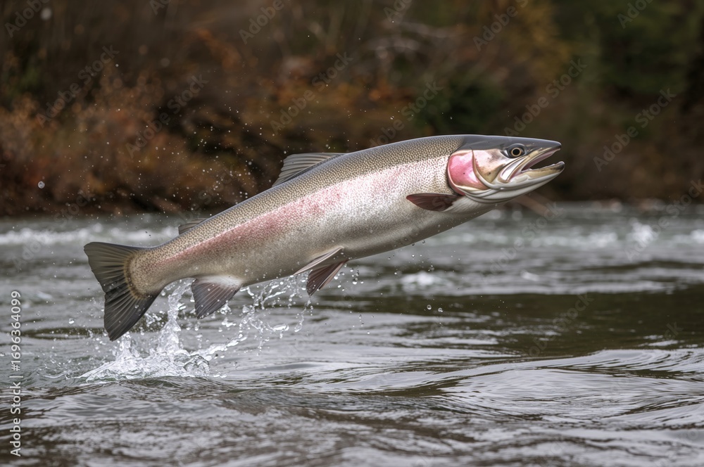 Fototapeta premium Salmon leaping upstream to reproduce