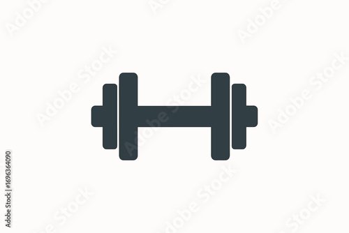 Simple dark gray dumbbell icon on white background for fitness and exercise.