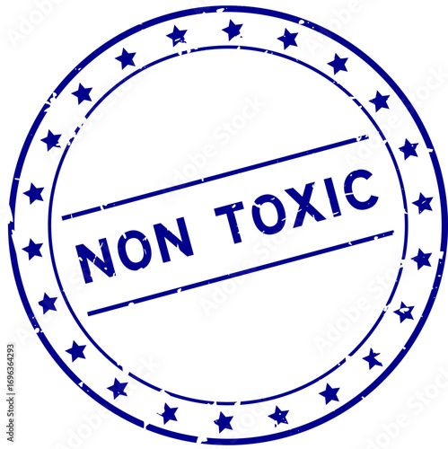 Grunge blue non toxic word round rubber seal stamp on white background
