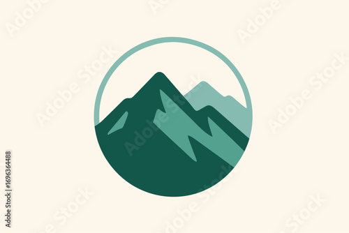 Mountain Peaks Emblem - Serene Landscape in a Circular Frame.