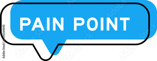 Speech banner and blue shade with word pain point on white background
