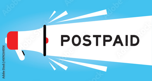 Color megaphone icon with word postpaid in white banner on blue background