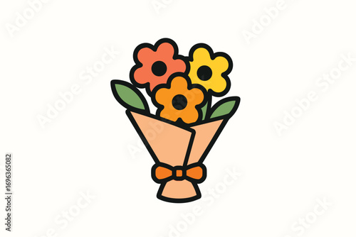 Colorful cartoon flower bouquet icon illustration.