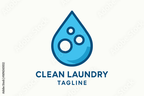 Clean Laundry Water Drop Logo Design.