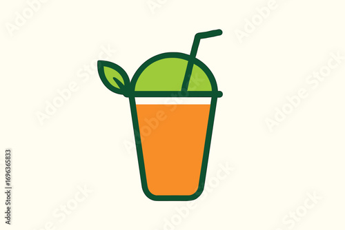 Refreshing orange smoothie with green lid and straw for summer enjoyment.