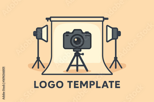 Photography studio setup with camera and lights logo template.