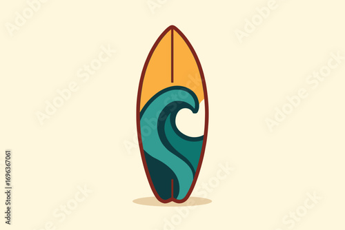Surfboard illustration with ocean wave design perfect for surfing enthusiasts.