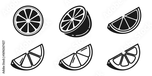 Citrus Fruit Slices Vector Icon Set