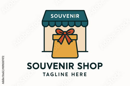 Souvenir Shop Logo with Gift Bag and Awning.