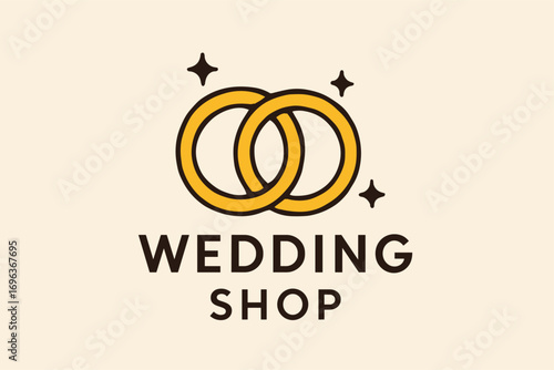 Wedding Shop logo design with two interlocked golden rings.
